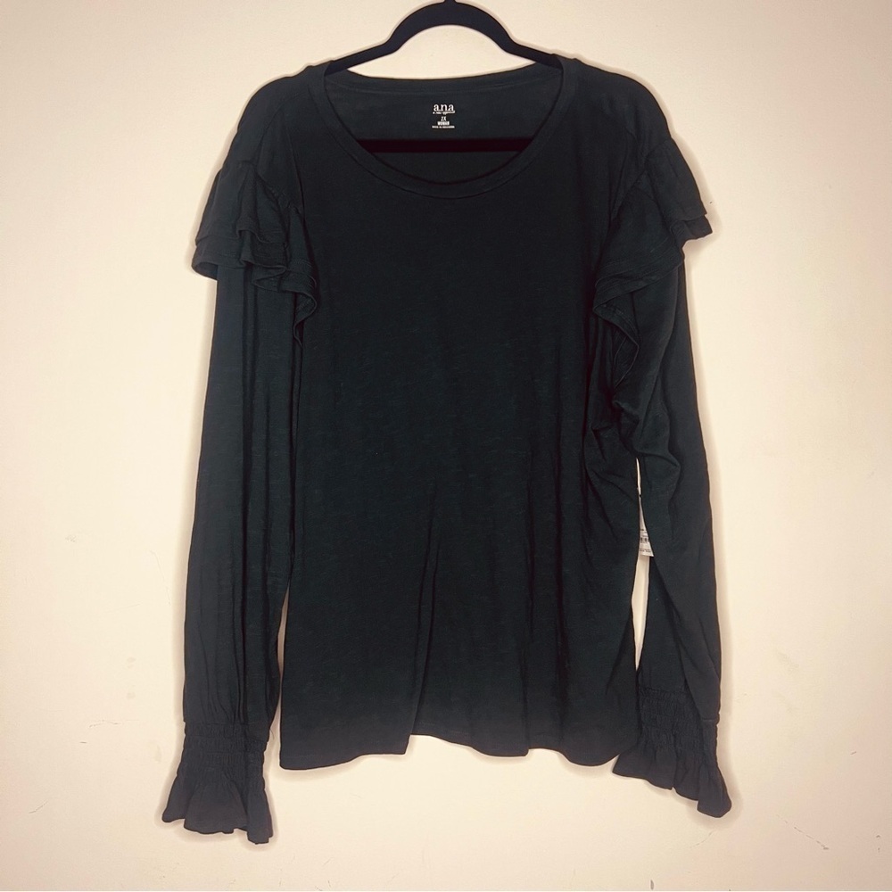 ANA Hunter Green Long Sleeve Ruffle Top 2x NWT